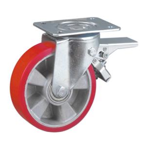 Aluminum rim polyurethane caster with brake