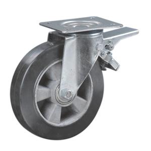 Aluminum rim rubber caster with brake