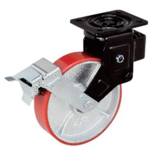 Shock absorbing casters with brake