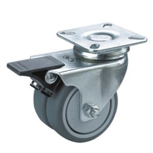 Twin wheels caster with brake